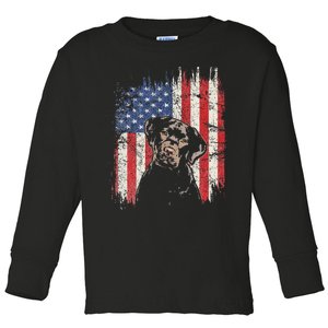 4th Of July Labrador American Flag Patriotic Chocolate Lab Toddler Long Sleeve Shirt