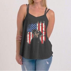 4th Of July Labrador American Flag Patriotic Chocolate Lab Women's Strappy Tank