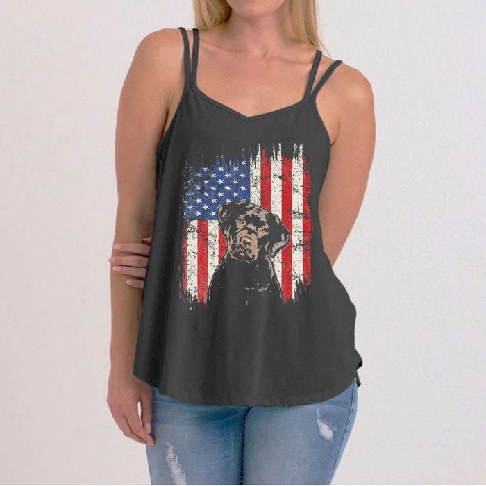 4th Of July Labrador American Flag Patriotic Chocolate Lab Women's Strappy Tank