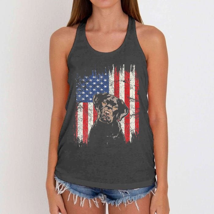 4th Of July Labrador American Flag Patriotic Chocolate Lab Women's Knotted Racerback Tank