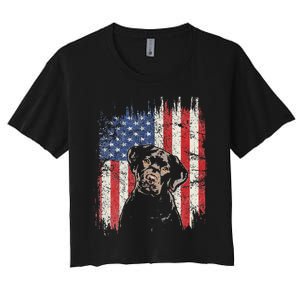 4th Of July Labrador American Flag Patriotic Chocolate Lab Women's Crop Top Tee