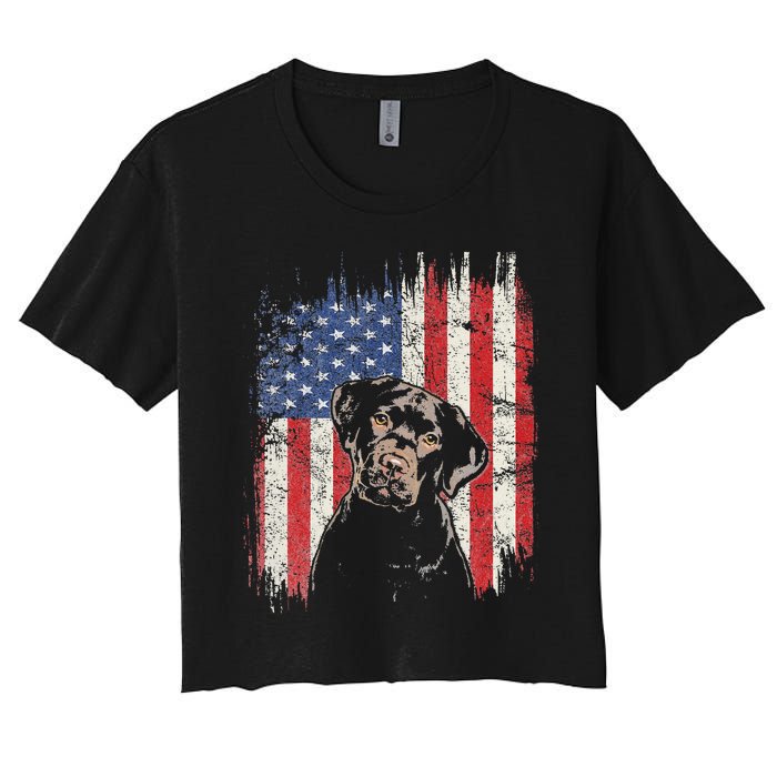 4th Of July Labrador American Flag Patriotic Chocolate Lab Women's Crop Top Tee