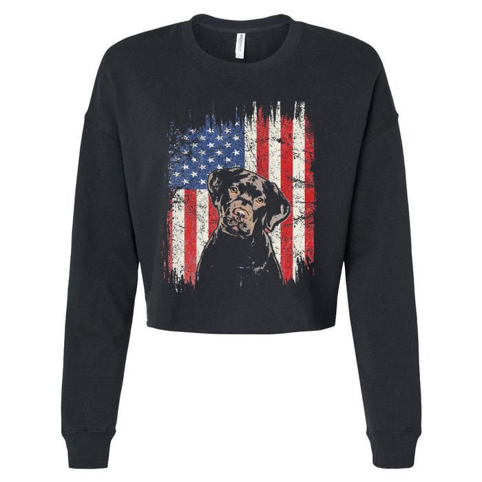 4th Of July Labrador American Flag Patriotic Chocolate Lab Cropped Pullover Crew