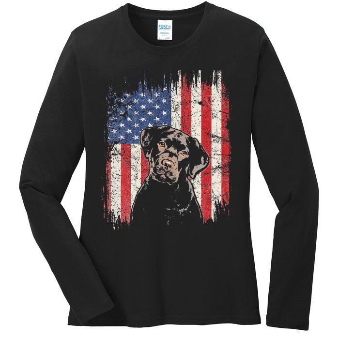 4th Of July Labrador American Flag Patriotic Chocolate Lab Ladies Long Sleeve Shirt