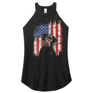 4th Of July Labrador American Flag Patriotic Chocolate Lab Women's Perfect Tri Rocker Tank