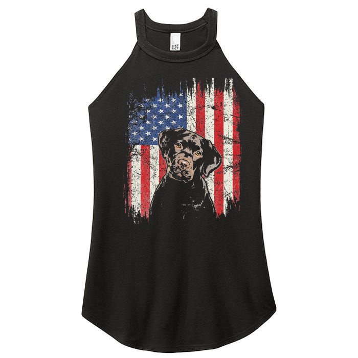 4th Of July Labrador American Flag Patriotic Chocolate Lab Women's Perfect Tri Rocker Tank