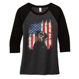 4th Of July Labrador American Flag Patriotic Chocolate Lab Women's Tri-Blend 3/4-Sleeve Raglan Shirt