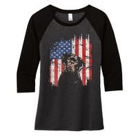 4th Of July Labrador American Flag Patriotic Chocolate Lab Women's Tri-Blend 3/4-Sleeve Raglan Shirt