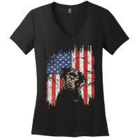 4th Of July Labrador American Flag Patriotic Chocolate Lab Women's V-Neck T-Shirt