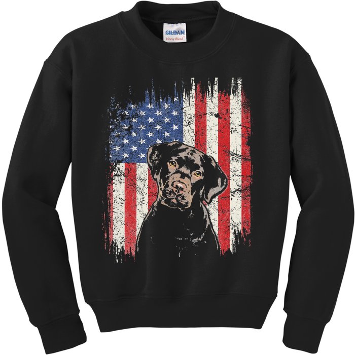 4th Of July Labrador American Flag Patriotic Chocolate Lab Kids Sweatshirt