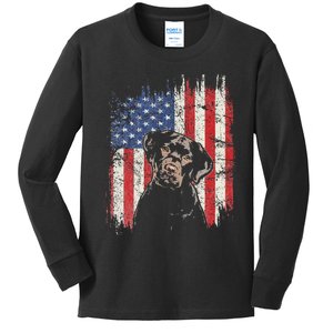 4th Of July Labrador American Flag Patriotic Chocolate Lab Kids Long Sleeve Shirt