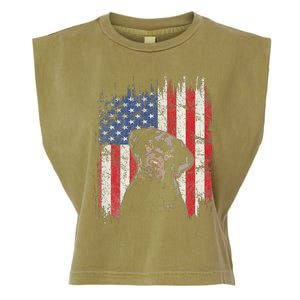 4th Of July Labrador American Flag Patriotic Chocolate Lab Garment-Dyed Women's Muscle Tee