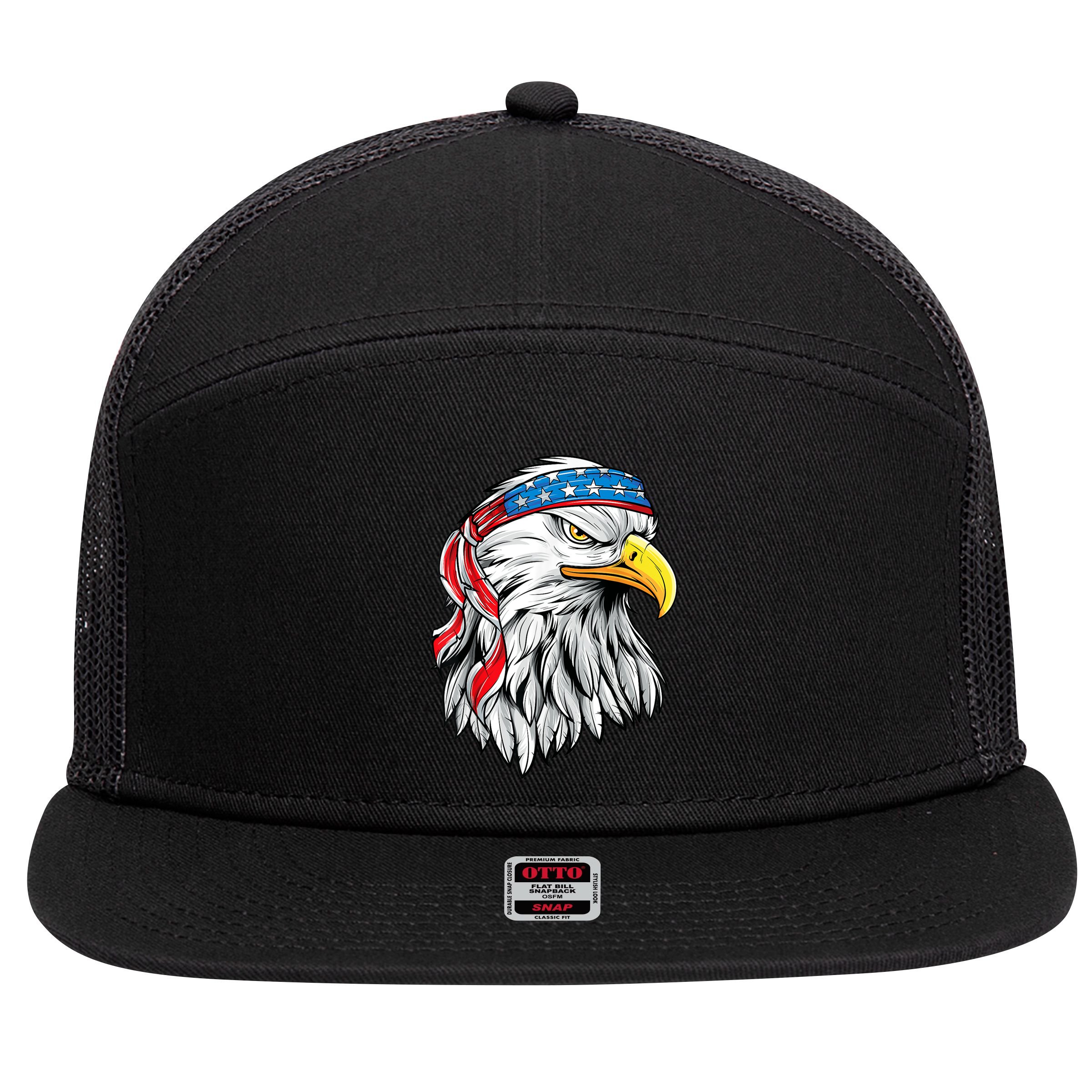 4th Of July Patriotic Eagle American Flag 7 Panel Mesh Trucker Snapback Hat