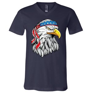 4th Of July Patriotic Eagle American Flag V-Neck T-Shirt