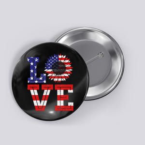 4th Of July Love Sunflower Patriotic American Flag Button