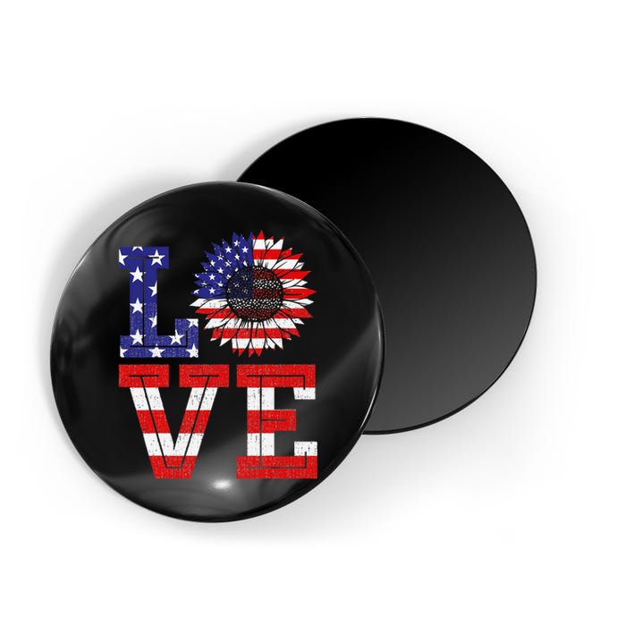 4th Of July Love Sunflower Patriotic American Flag Magnet