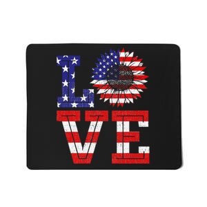 4th Of July Love Sunflower Patriotic American Flag Mousepad