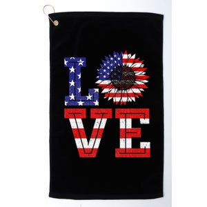 4th Of July Love Sunflower Patriotic American Flag Platinum Collection Golf Towel