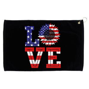 4th Of July Love Sunflower Patriotic American Flag Grommeted Golf Towel