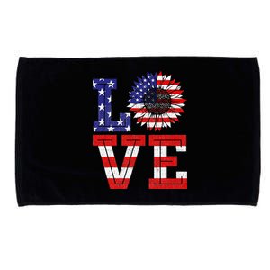 4th Of July Love Sunflower Patriotic American Flag Microfiber Hand Towel