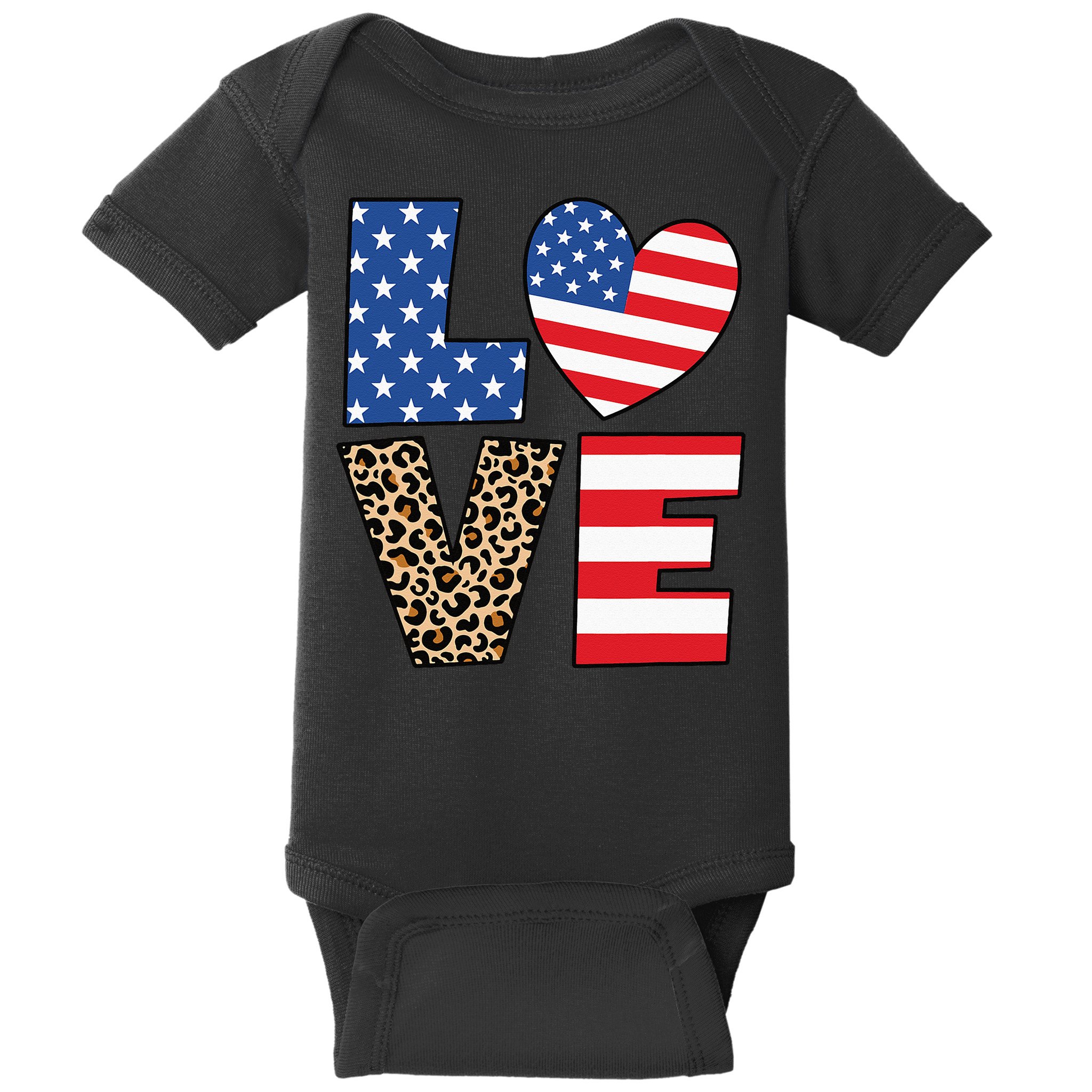 4th Of July Love Heart American Flag USA Funny Patriotic Baby Bodysuit