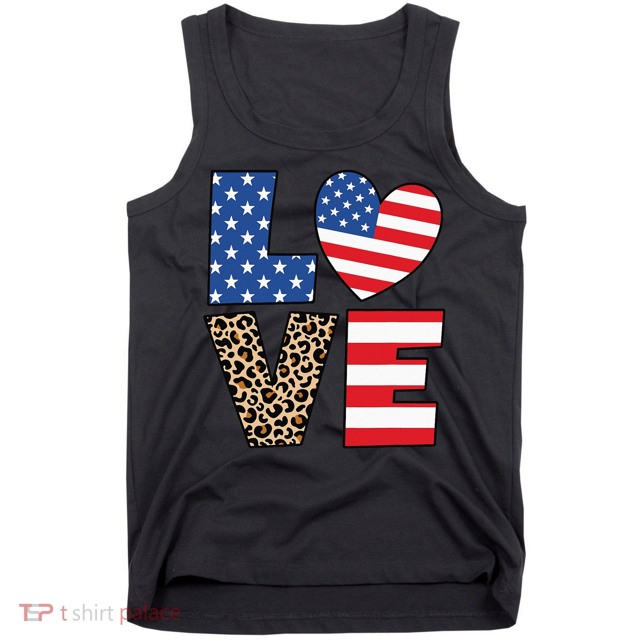 4th Of July Love Heart American Flag USA Funny Patriotic Tank Top