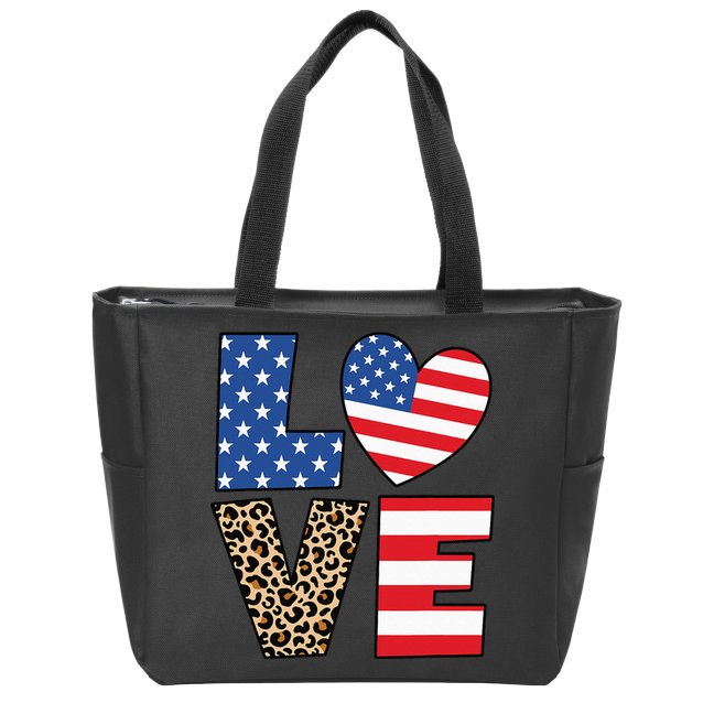 4th Of July Love Heart American Flag USA Funny Patriotic Zip Tote Bag