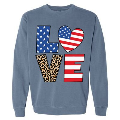 4th Of July Love Heart American Flag USA Funny Patriotic Garment-Dyed Sweatshirt