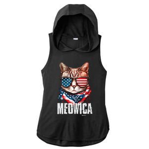 4th Of July Meowica American Flag Cat Ladies PosiCharge Tri-Blend Wicking Draft Hoodie Tank