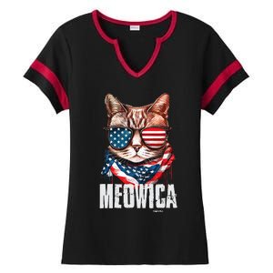 4th Of July Meowica American Flag Cat Ladies Halftime Notch Neck Tee