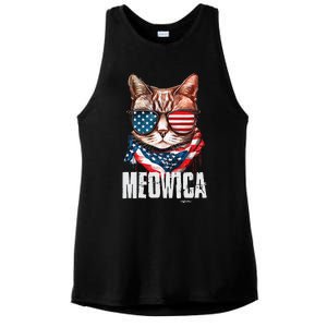 4th Of July Meowica American Flag Cat Ladies PosiCharge Tri-Blend Wicking Tank