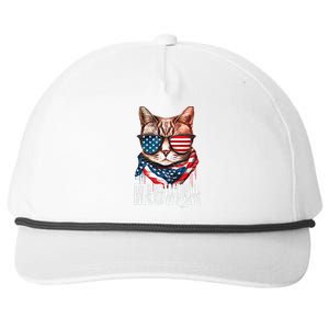 4th Of July Meowica American Flag Cat Snapback Five-Panel Rope Hat