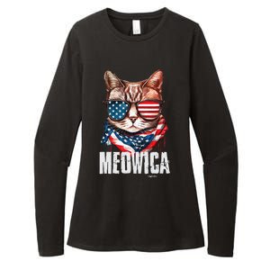 4th Of July Meowica American Flag Cat Womens CVC Long Sleeve Shirt