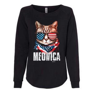 4th Of July Meowica American Flag Cat Womens California Wash Sweatshirt