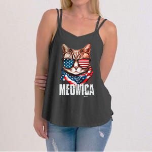 4th Of July Meowica American Flag Cat Women's Strappy Tank