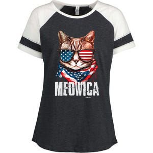 4th Of July Meowica American Flag Cat Enza Ladies Jersey Colorblock Tee