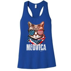 4th Of July Meowica American Flag Cat Women's Racerback Tank