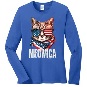 4th Of July Meowica American Flag Cat Ladies Long Sleeve Shirt