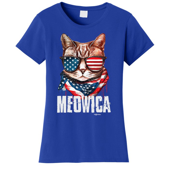 4th Of July Meowica American Flag Cat Women's T-Shirt