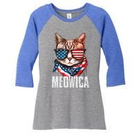 4th Of July Meowica American Flag Cat Women's Tri-Blend 3/4-Sleeve Raglan Shirt