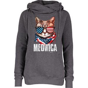 4th Of July Meowica American Flag Cat Womens Funnel Neck Pullover Hood