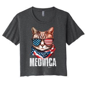 4th Of July Meowica American Flag Cat Women's Crop Top Tee