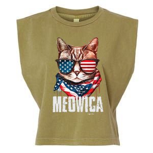 4th Of July Meowica American Flag Cat Garment-Dyed Women's Muscle Tee