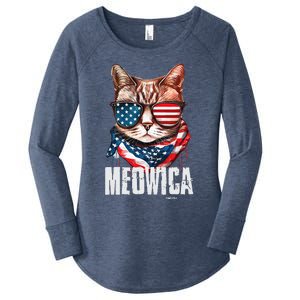 4th Of July Meowica American Flag Cat Women's Perfect Tri Tunic Long Sleeve Shirt