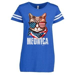 4th Of July Meowica American Flag Cat Enza Ladies Jersey Football T-Shirt