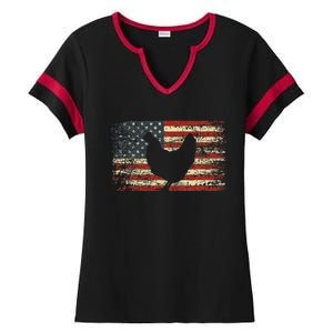 4th of July Chicken Patriotic American Flag Wo Ladies Halftime Notch Neck Tee