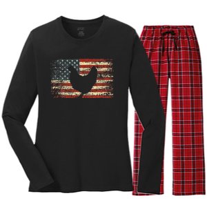 4th of July Chicken Patriotic American Flag Wo Women's Long Sleeve Flannel Pajama Set 