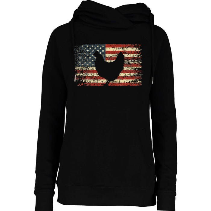 4th of July Chicken Patriotic American Flag Wo Womens Funnel Neck Pullover Hood