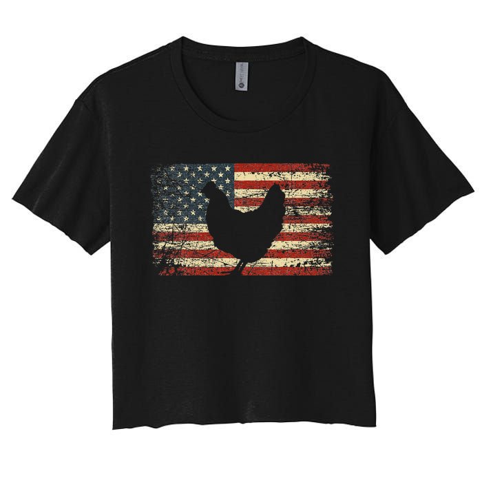 4th of July Chicken Patriotic American Flag Wo Women's Crop Top Tee