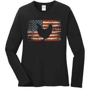 4th of July Chicken Patriotic American Flag Wo Ladies Long Sleeve Shirt